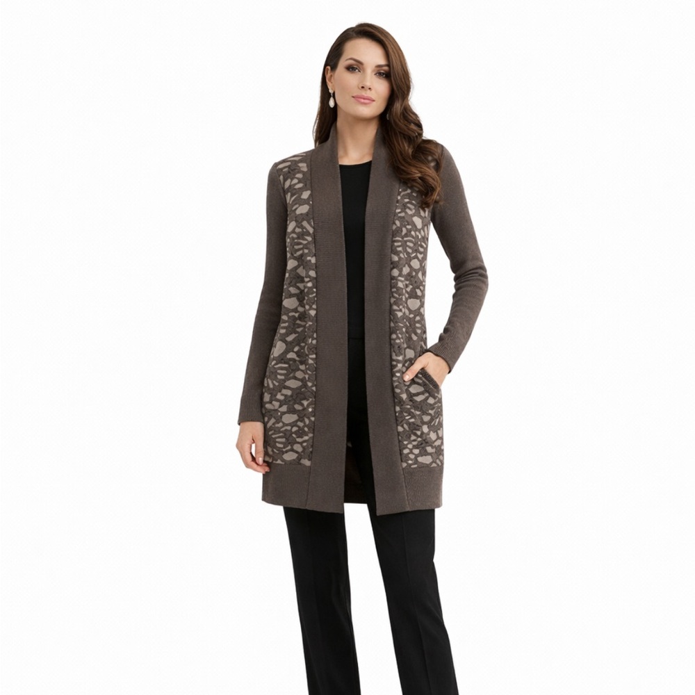 Alberto Makali Wool sweater long cardigan textured ribbed knit Top